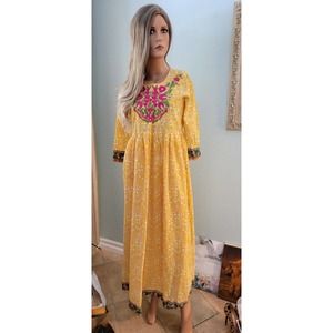 indian hand block print cotton fabric yellow boho hippy casual beach cruise